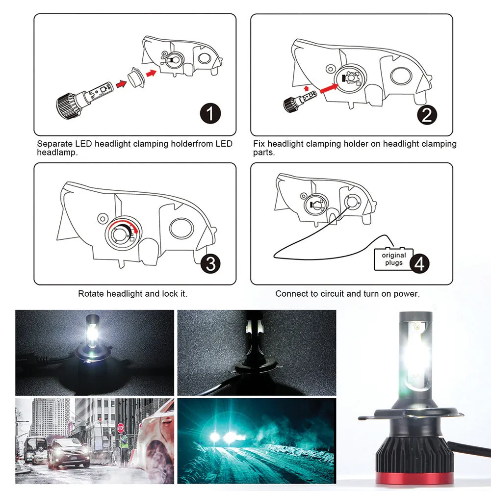 2PCS Mini Led Bulb Car Headlight H11 H1 H8 H9 H3 9005 / HB3 9006