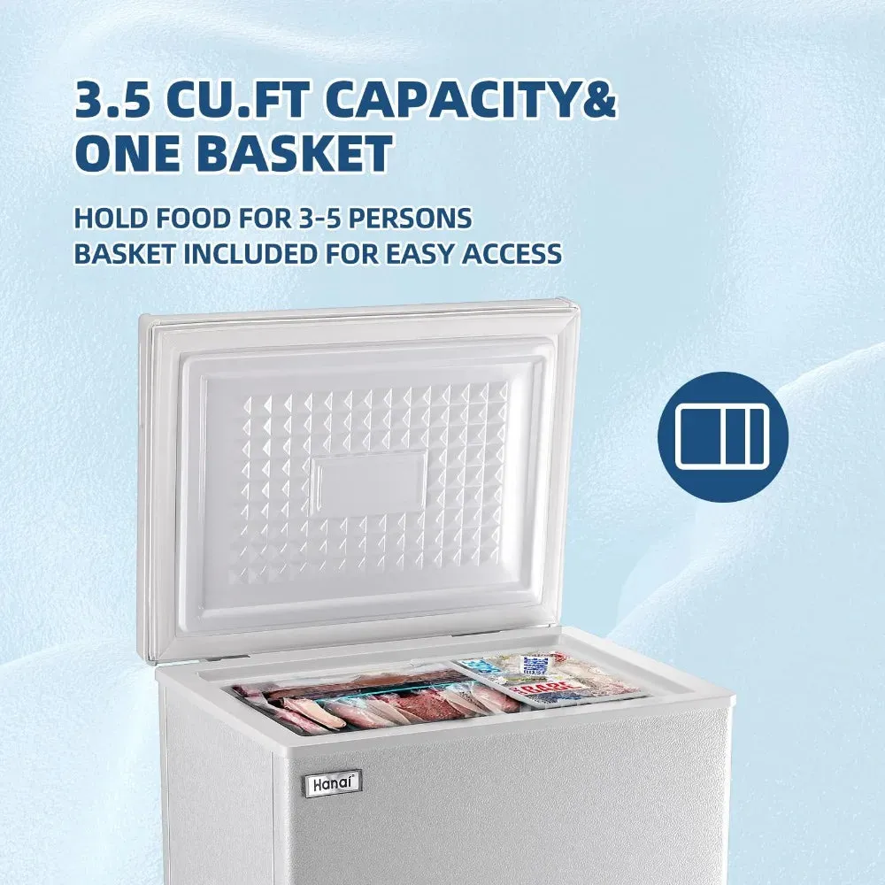 5.0 Cu.Ft Chest Freezer, Small Deep Freezer Black Top Door, Mini Freezer with Removable Basket and 7 Adjustable Temperature