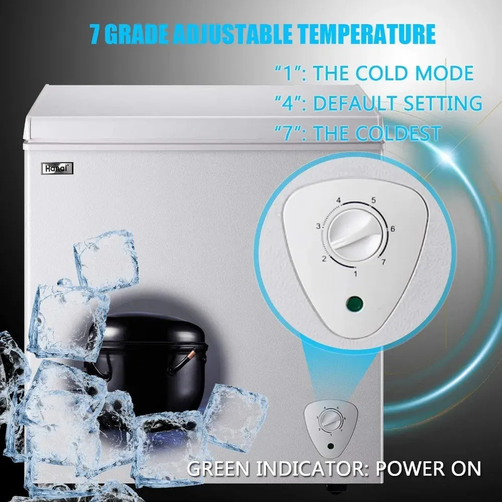 5.0 Cu.Ft Chest Freezer, Small Deep Freezer Black Top Door, Mini Freezer with Removable Basket and 7 Adjustable Temperature