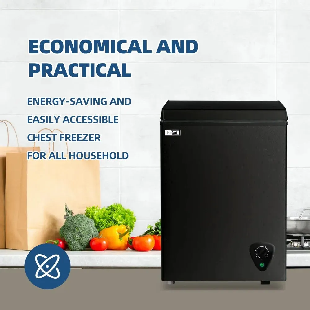 5.0 Cu.Ft Chest Freezer, Small Deep Freezer Black Top Door, Mini Freezer with Removable Basket and 7 Adjustable Temperature