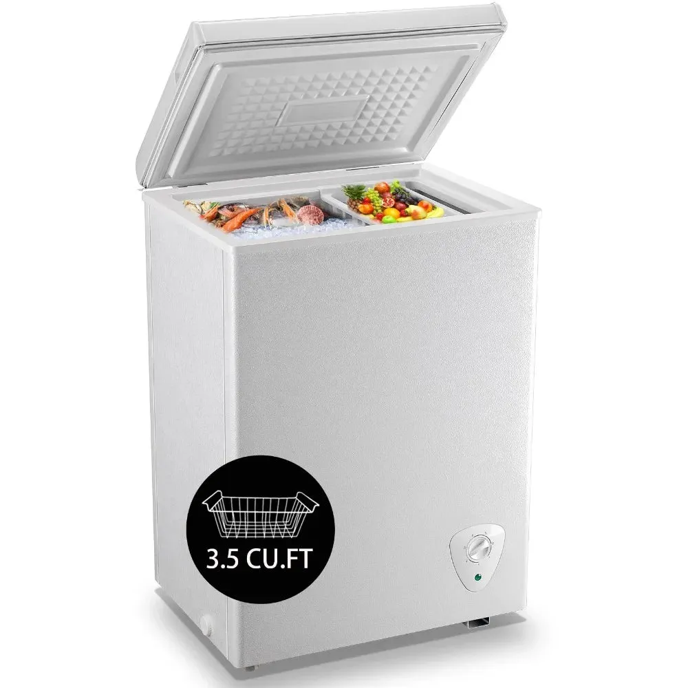 5.0 Cu.Ft Chest Freezer, Small Deep Freezer Black Top Door, Mini Freezer with Removable Basket and 7 Adjustable Temperature