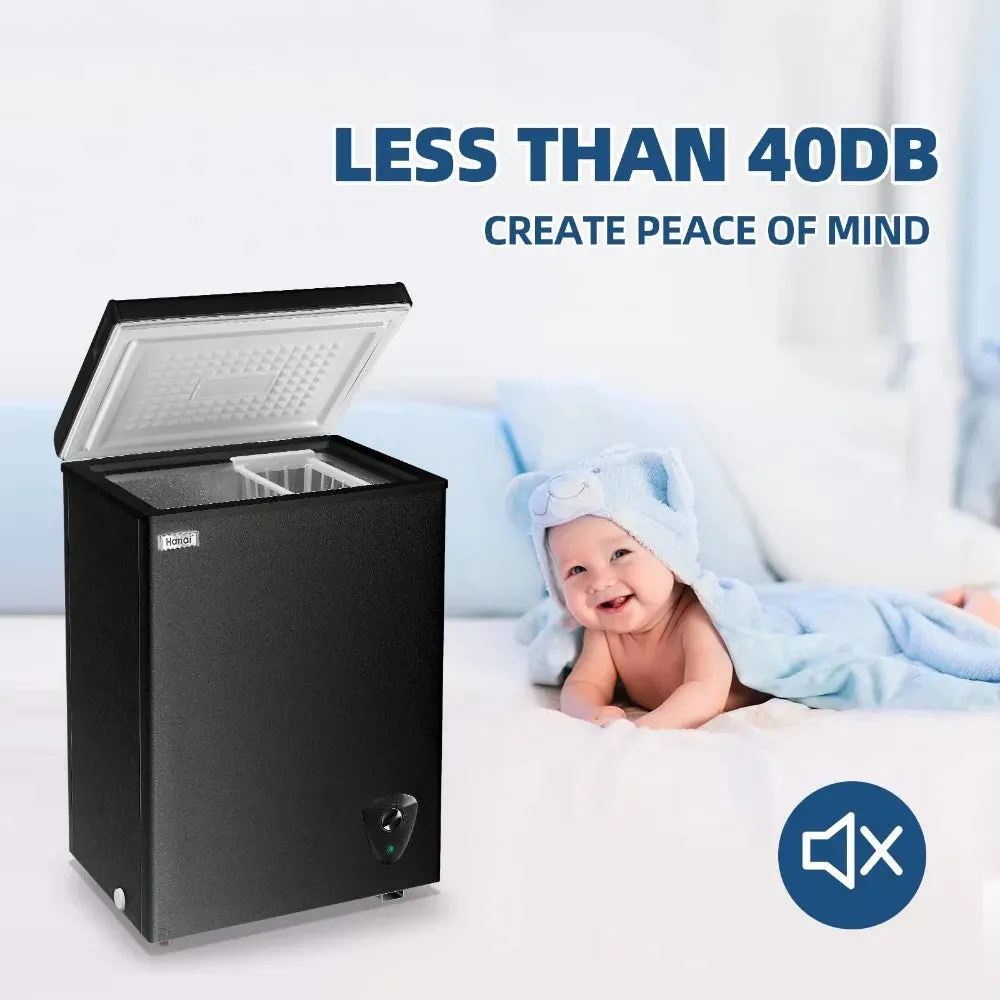 5.0 Cu.Ft Chest Freezer, Small Deep Freezer Black Top Door, Mini Freezer with Removable Basket and 7 Adjustable Temperature