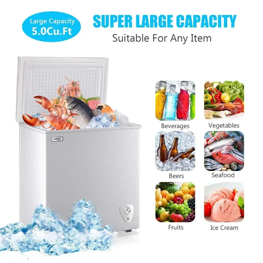 5.0 Cu.Ft Chest Freezer, Small Deep Freezer Black Top Door, Mini Freezer with Removable Basket and 7 Adjustable Temperature
