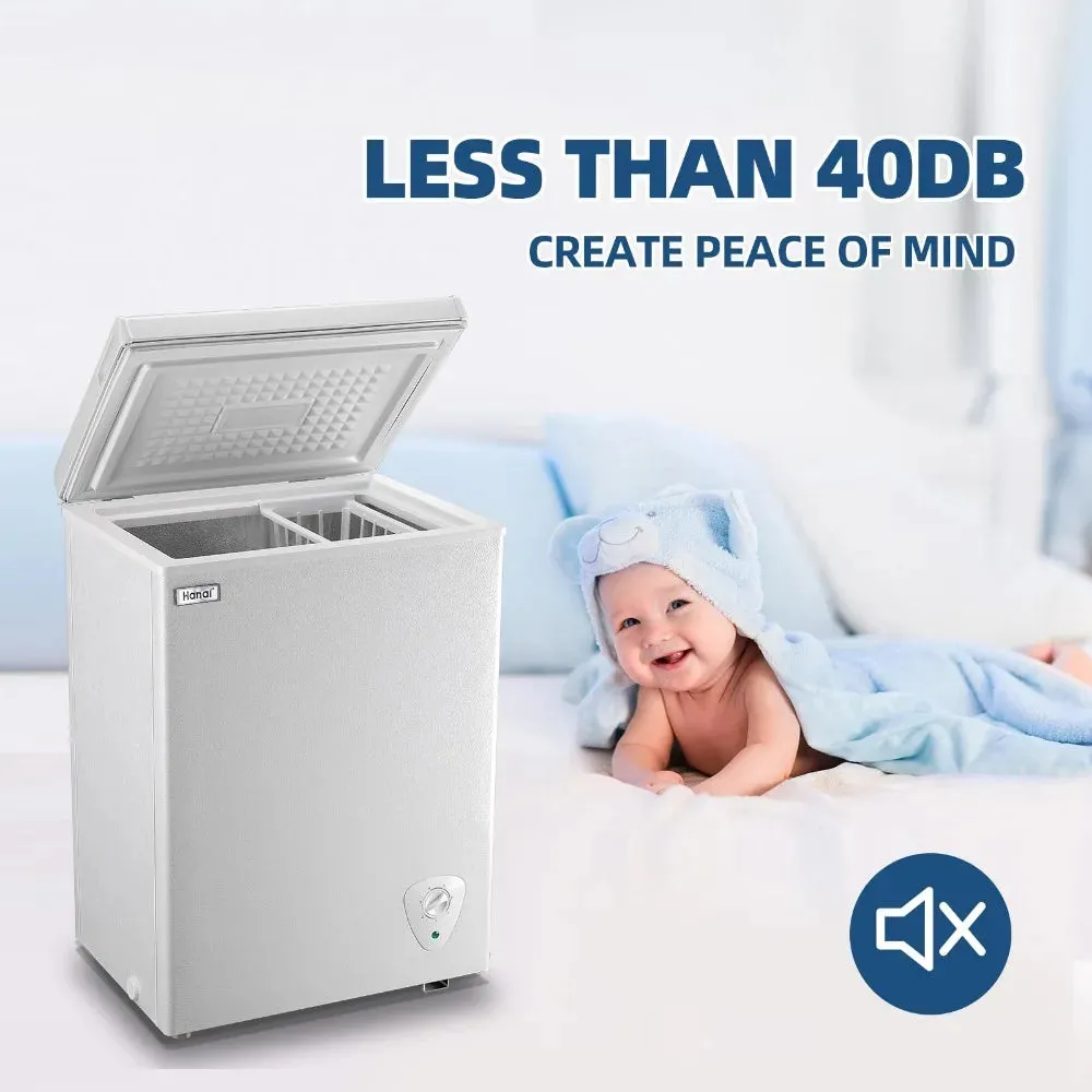 5.0 Cu.Ft Chest Freezer, Small Deep Freezer Black Top Door, Mini Freezer with Removable Basket and 7 Adjustable Temperature