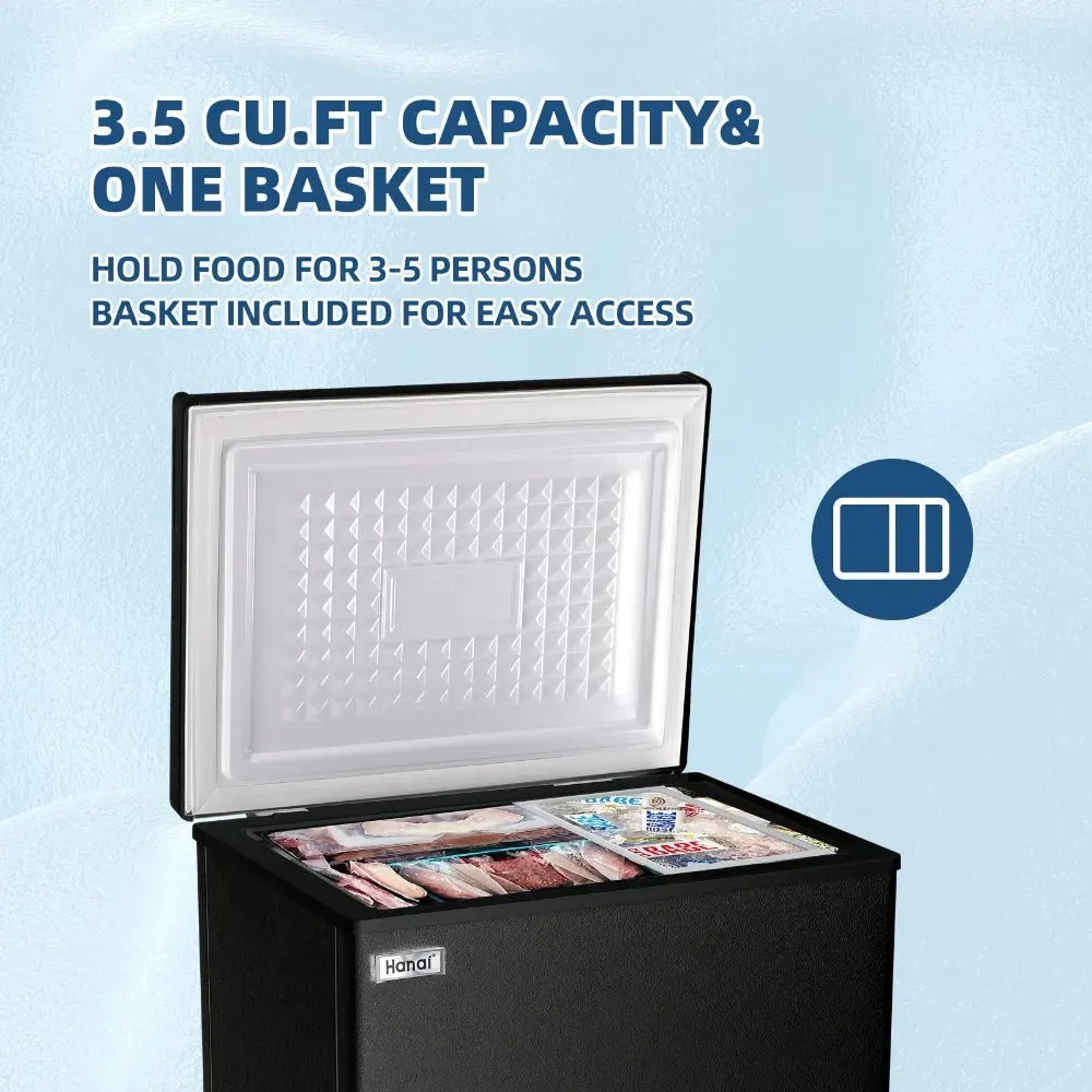 5.0 Cu.Ft Chest Freezer, Small Deep Freezer Black Top Door, Mini Freezer with Removable Basket and 7 Adjustable Temperature