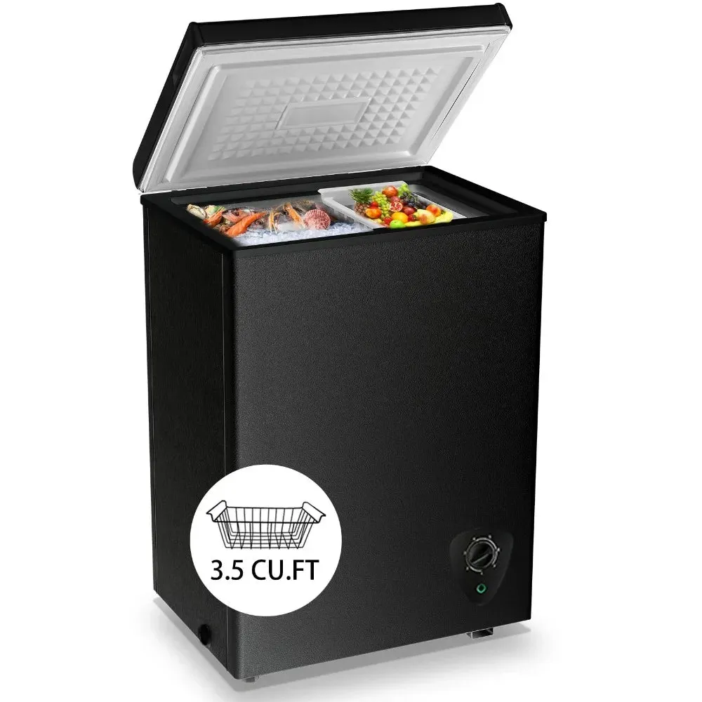 5.0 Cu.Ft Chest Freezer, Small Deep Freezer Black Top Door, Mini Freezer with Removable Basket and 7 Adjustable Temperature