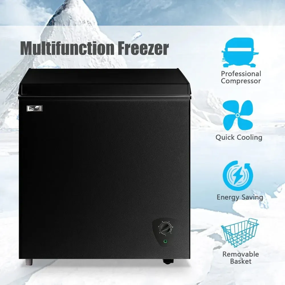 5.0 Cu.Ft Chest Freezer, Small Deep Freezer Black Top Door, Mini Freezer with Removable Basket and 7 Adjustable Temperature
