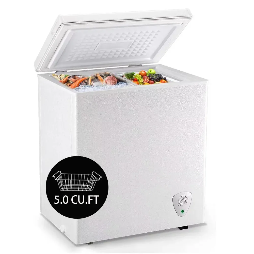 5.0 Cu.Ft Chest Freezer, Small Deep Freezer Black Top Door, Mini Freezer with Removable Basket and 7 Adjustable Temperature