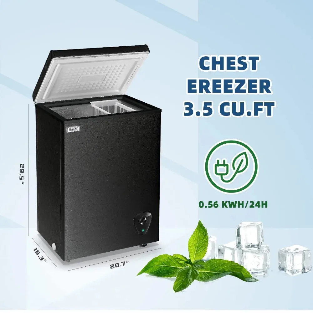 5.0 Cu.Ft Chest Freezer, Small Deep Freezer Black Top Door, Mini Freezer with Removable Basket and 7 Adjustable Temperature