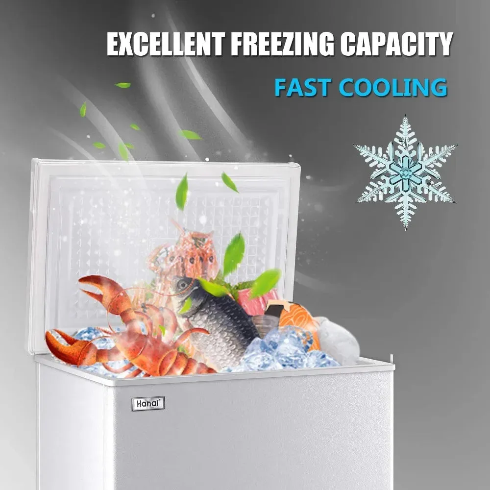 5.0 Cu.Ft Chest Freezer, Small Deep Freezer Black Top Door, Mini Freezer with Removable Basket and 7 Adjustable Temperature