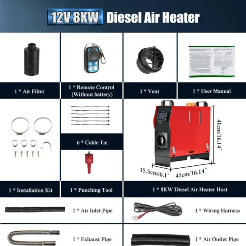 5KW 12V Diesel Air Heater LCD Remote for Car, RV, Indoors