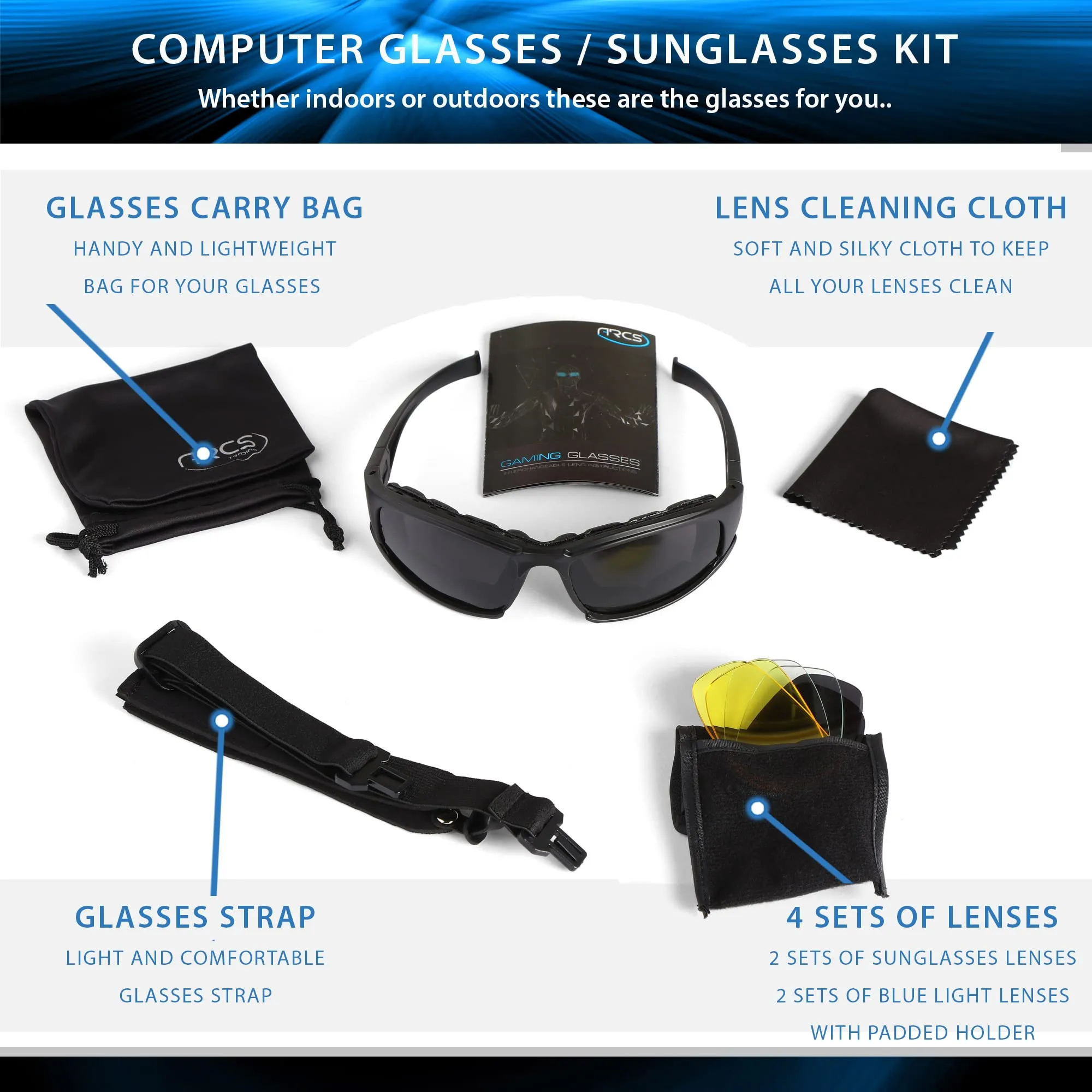 ARCS Trading Blue Light Blocking Gaming Glasses Gamer Glasses for Computer Screen Video Gaming Accessories Gaming Gifts Gaming PC accessories for Men Women Kids