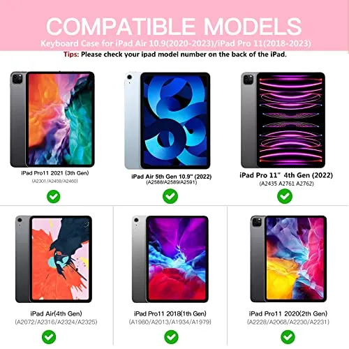 besky Keyboard Case for iPad Pro 11 inch (4th, 3th Generation) & Air Series Products (Air 6th, 5th, 4th Generation), with Wireless Detachable Backlit Keyboard and Case - Pencil Holder