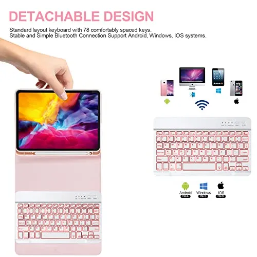 besky Keyboard Case for iPad Pro 11 inch (4th, 3th Generation) & Air Series Products (Air 6th, 5th, 4th Generation), with Wireless Detachable Backlit Keyboard and Case - Pencil Holder