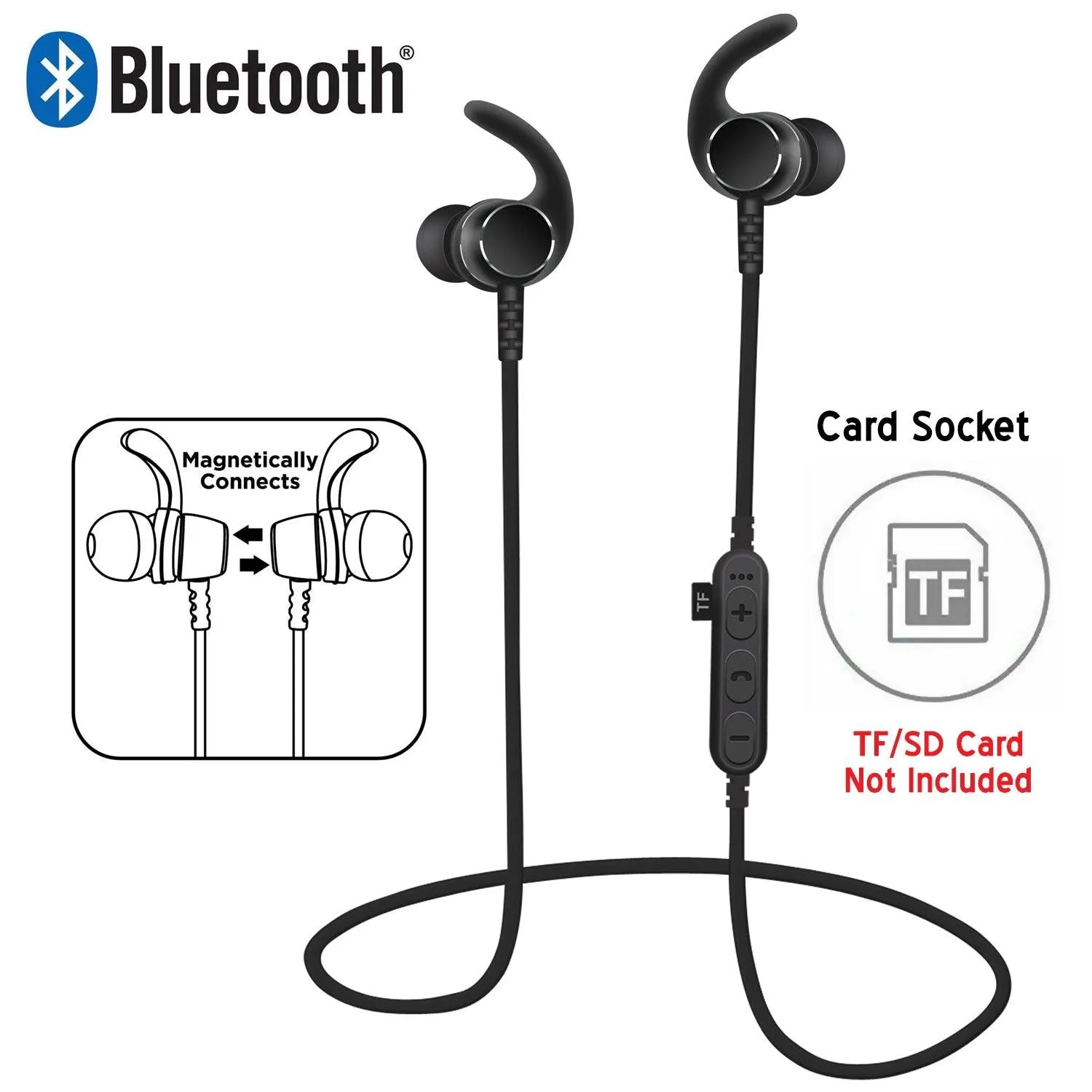 Bluetooth Wireless Sweat-proof Sports Magnetic Earbud Headphones With SD Card Slot by Modes