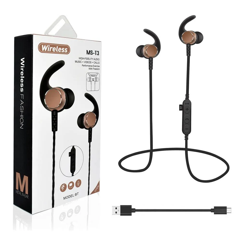 Bluetooth Wireless Sweat-proof Sports Magnetic Earbud Headphones With SD Card Slot by Modes