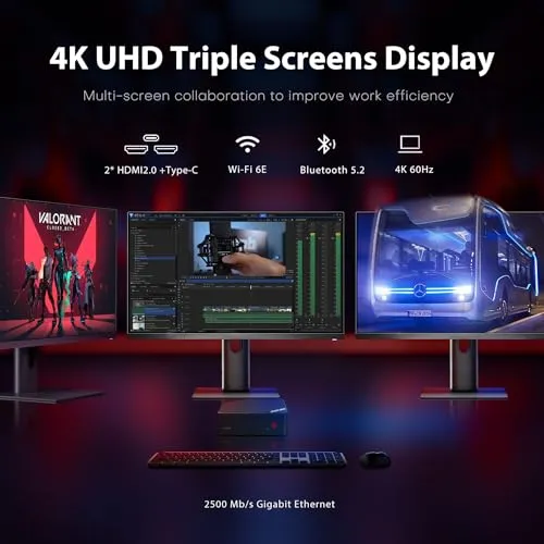 BOSGAME P4 Dual 2.5 GbE LAN Gaming Mini PC Ryzen 7 5700U 16GB RAM 512GB SSD Winodws 11 Pro Mini Computers, Triple 4K Displays (HDMI DP Type-C), Support PS3 Emulator Micro PC, WiFi 6E, BT5.2