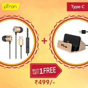 Buy PTron Flux In-Ear Stereo Headphones, Get PTron Cradle USB Type-C Docking Station Charger Free