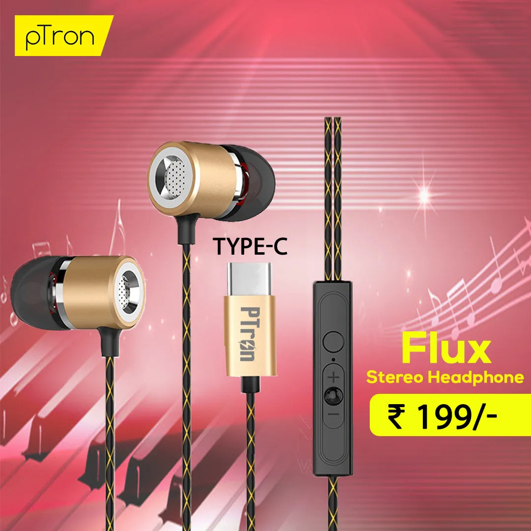 Buy PTron Flux In-Ear Stereo Headphones, Get PTron Cradle USB Type-C Docking Station Charger Free