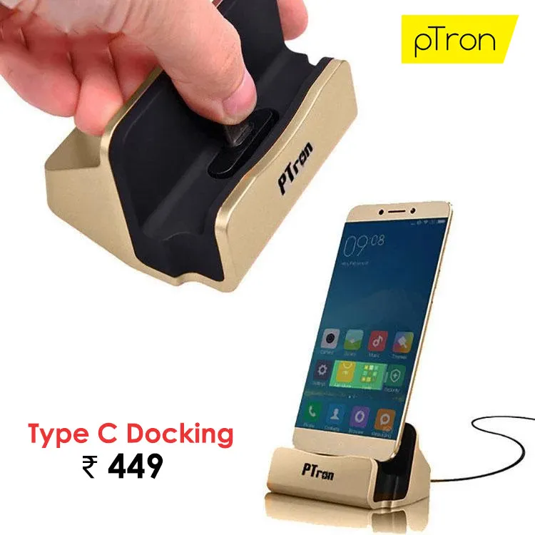 Buy PTron Flux In-Ear Stereo Headphones, Get PTron Cradle USB Type-C Docking Station Charger Free