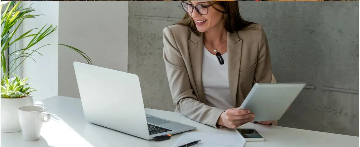 Comica Vimo S 2.4G Wireless Lapel Microphone With Charging Box. From Home Office to the Outdoors, this is a must-have for any video enthsiast or future online Influencer !