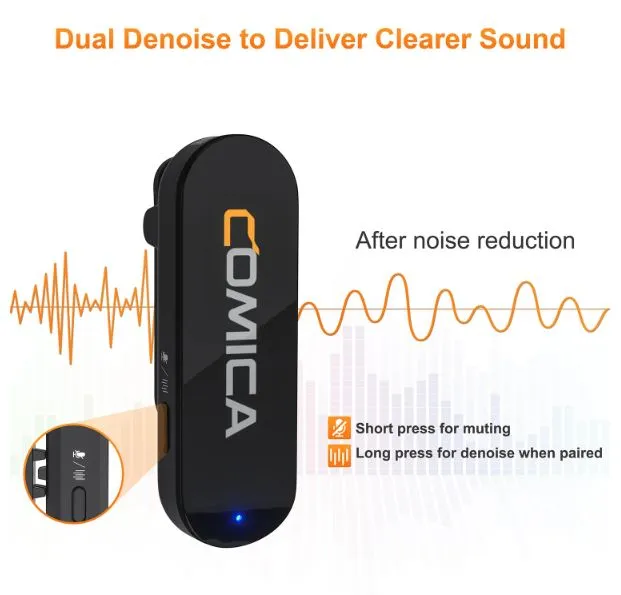 Comica Vimo S 2.4G Wireless Lapel Microphone With Charging Box. From Home Office to the Outdoors, this is a must-have for any video enthsiast or future online Influencer !