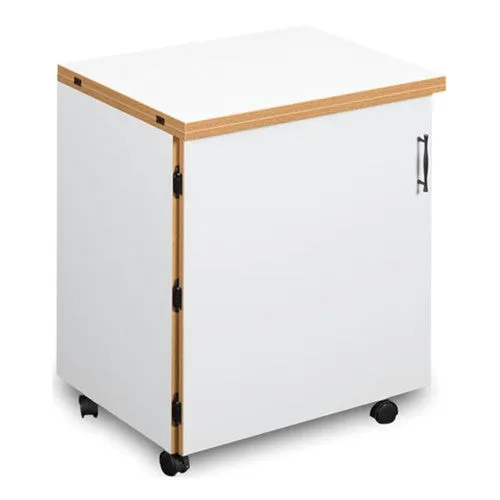 Compact Sewing Machine Cabinet in White with Oak Trim