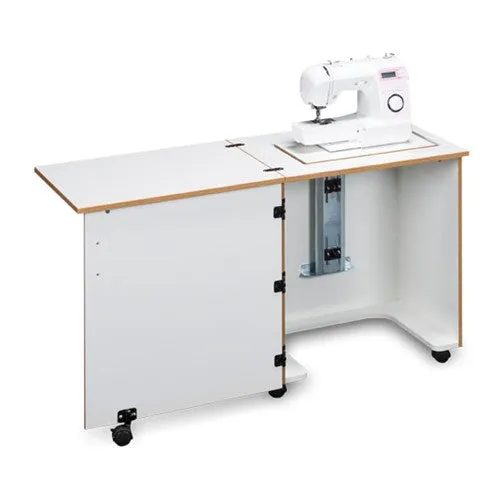 Compact Sewing Machine Cabinet in White with Oak Trim