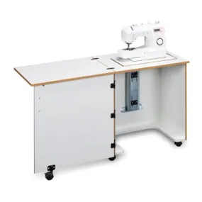 Compact Sewing Machine Cabinet in White with Oak Trim
