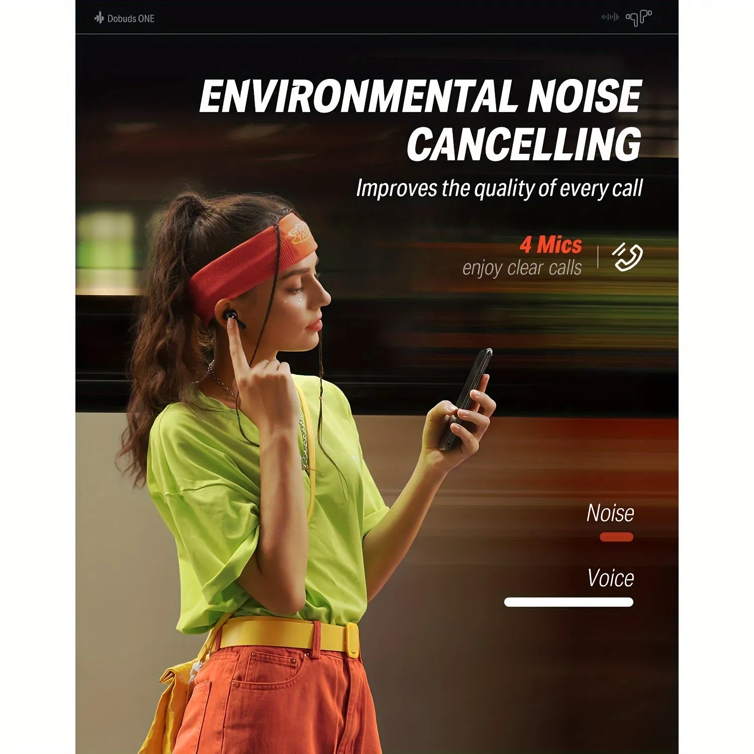 Donner Noise Cancelling Wireless Earbuds, Wireless 5.2 Earphones With 4 Mic Clear Calls, 12mm Drivers, App For Custom EQ, 32H Playtime, Fast Charging, Transparency - Dobuds ONE