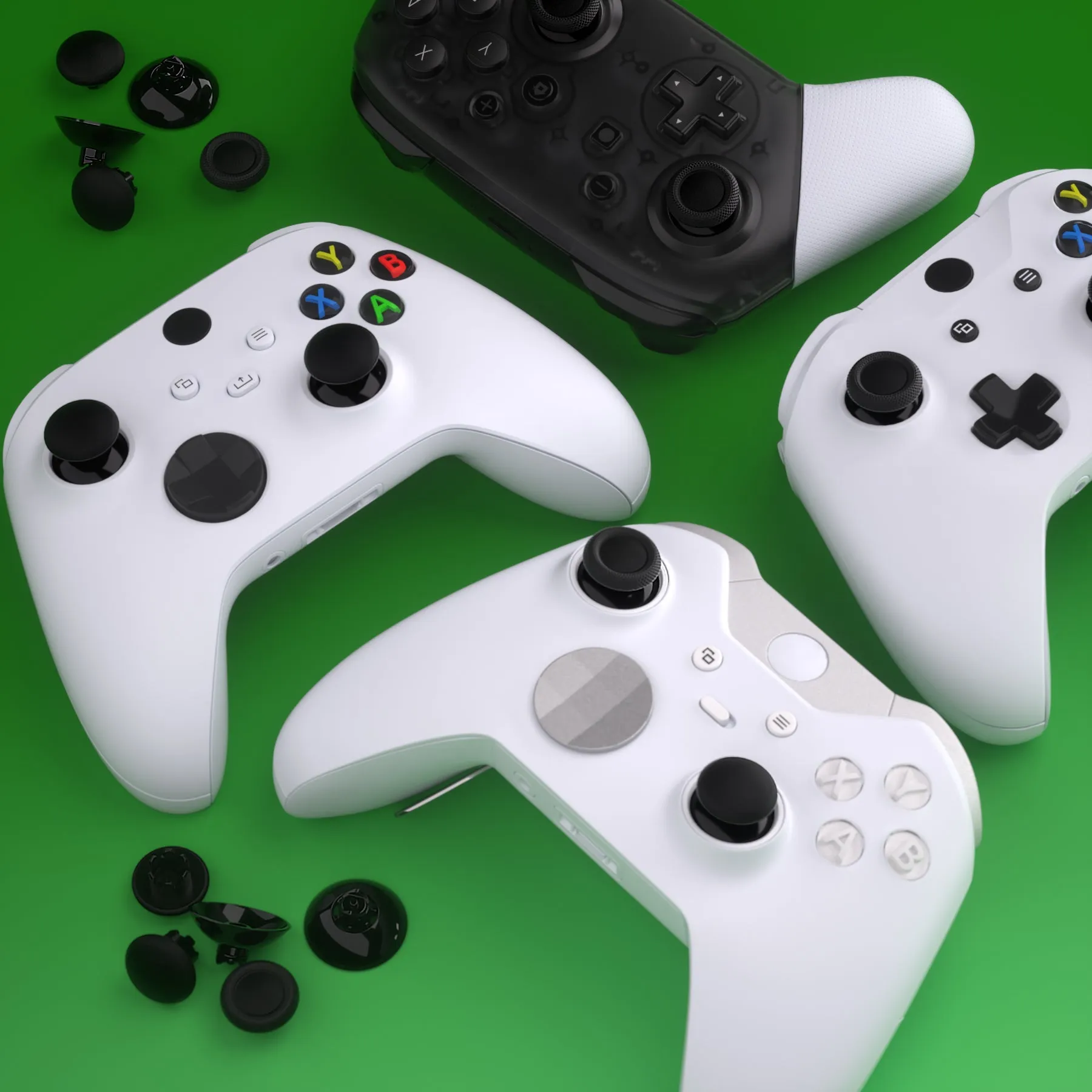 eXtremeRate EDGE Sticks Interchangeable Thumbsticks for Xbox Core Controller, Black Swappable Analog Stick Joystick for Xbox One S/X, Xbox Elite V1 Controller, for Nintendo Switch Pro Controller - AGLX3M001