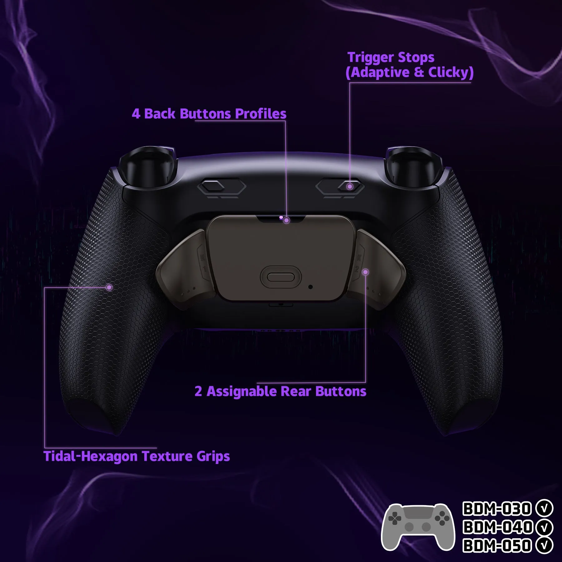 eXtremeRate Real Metal Buttons (RMB) Version RISE Plus MAX Back Paddles Kit with Clicky Trigger Stops & Rubberized Grip for PS5 Controller BDM-030/040/050 - Black