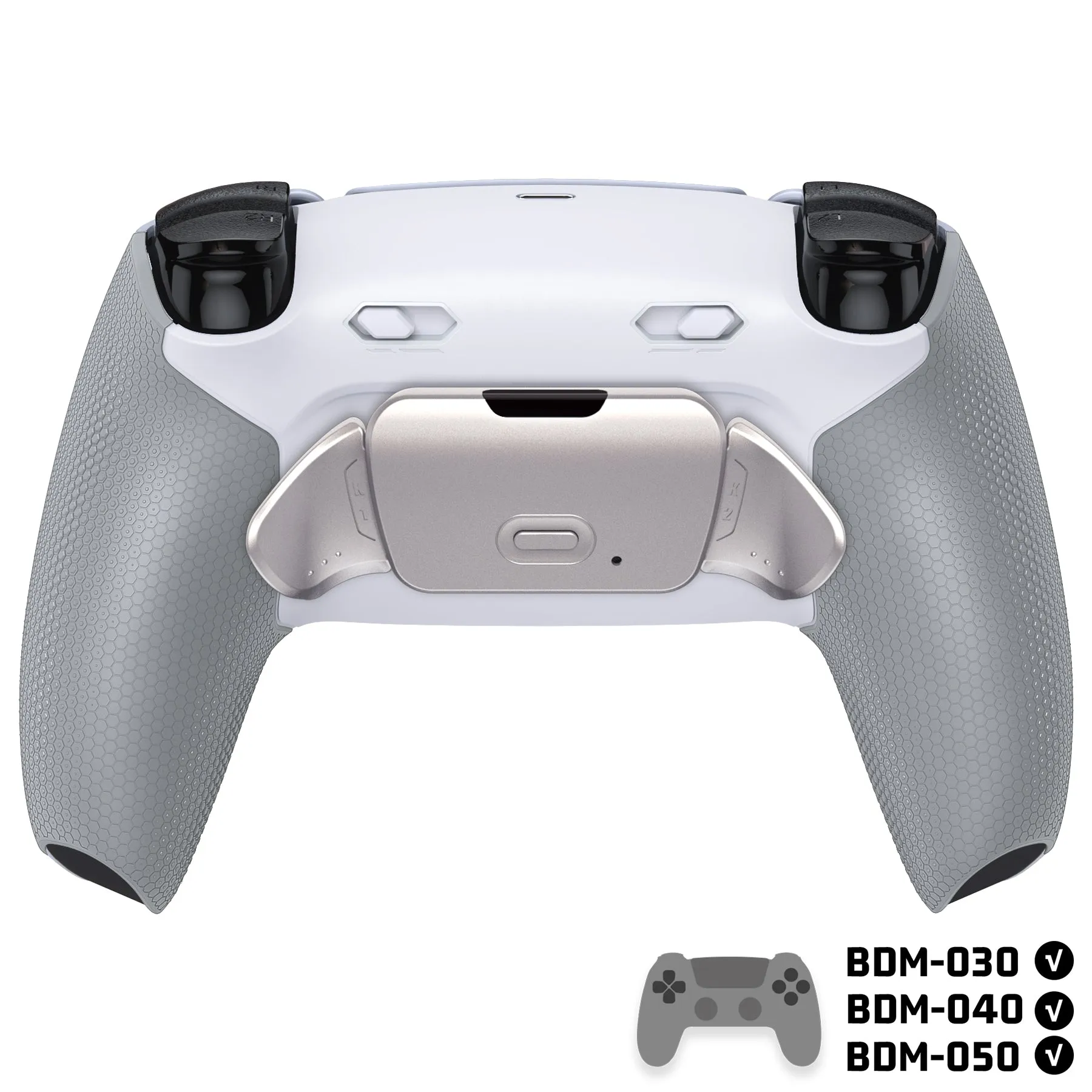 eXtremeRate Real Metal Buttons (RMB) Version RISE Plus MAX Back Paddles Kit with Clicky Trigger Stops & Rubberized Grip for PS5 Controller BDM-030/040/050 - White Gray - Silver
