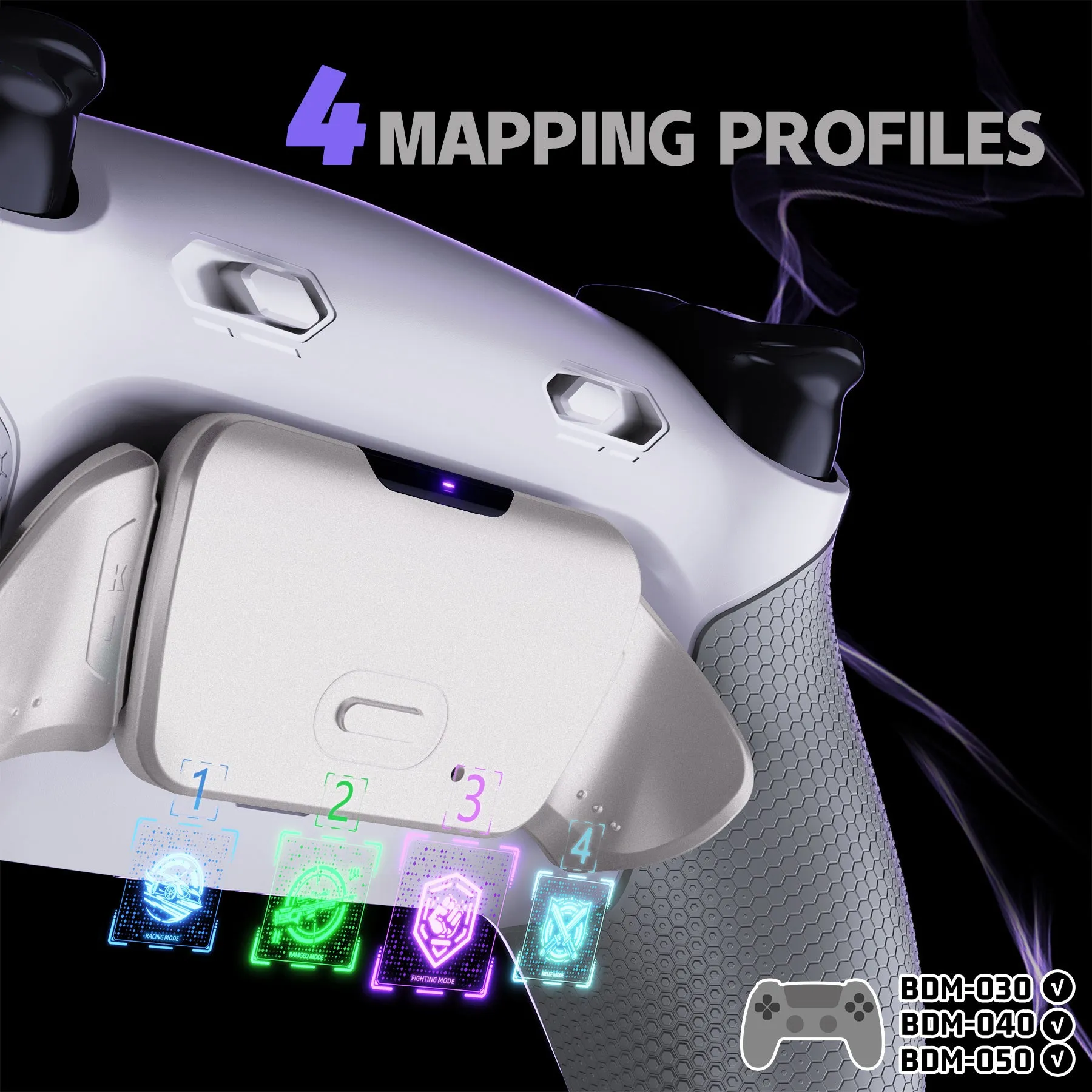 eXtremeRate Real Metal Buttons (RMB) Version RISE Plus MAX Back Paddles Kit with Clicky Trigger Stops & Rubberized Grip for PS5 Controller BDM-030/040/050 - White Gray - Silver