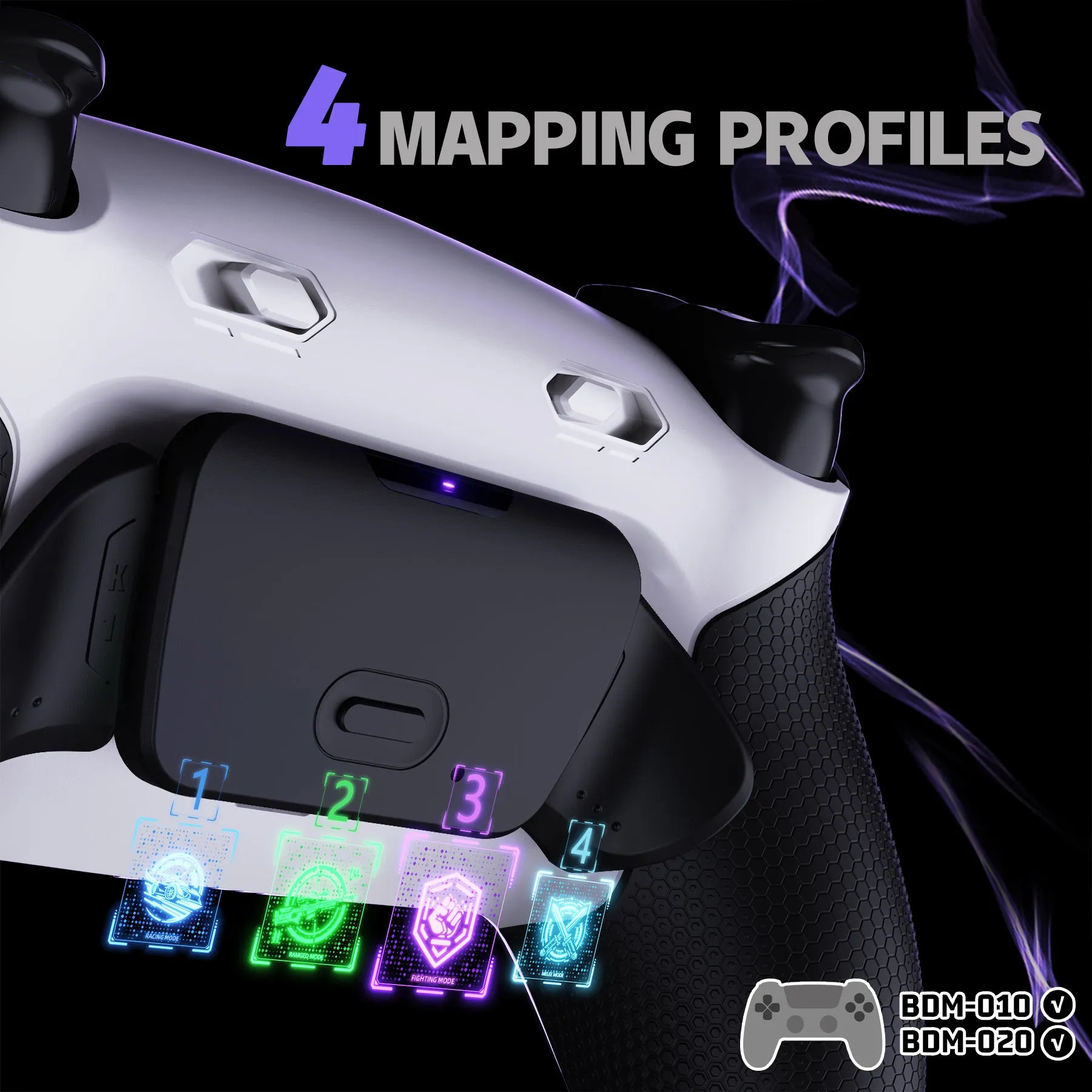 eXtremeRate RISE Plus MAX Back Paddles Kit with Clicky Trigger Stops & Rubberized Grip for PS5 Controller BDM-010/020 - White Black - Black
