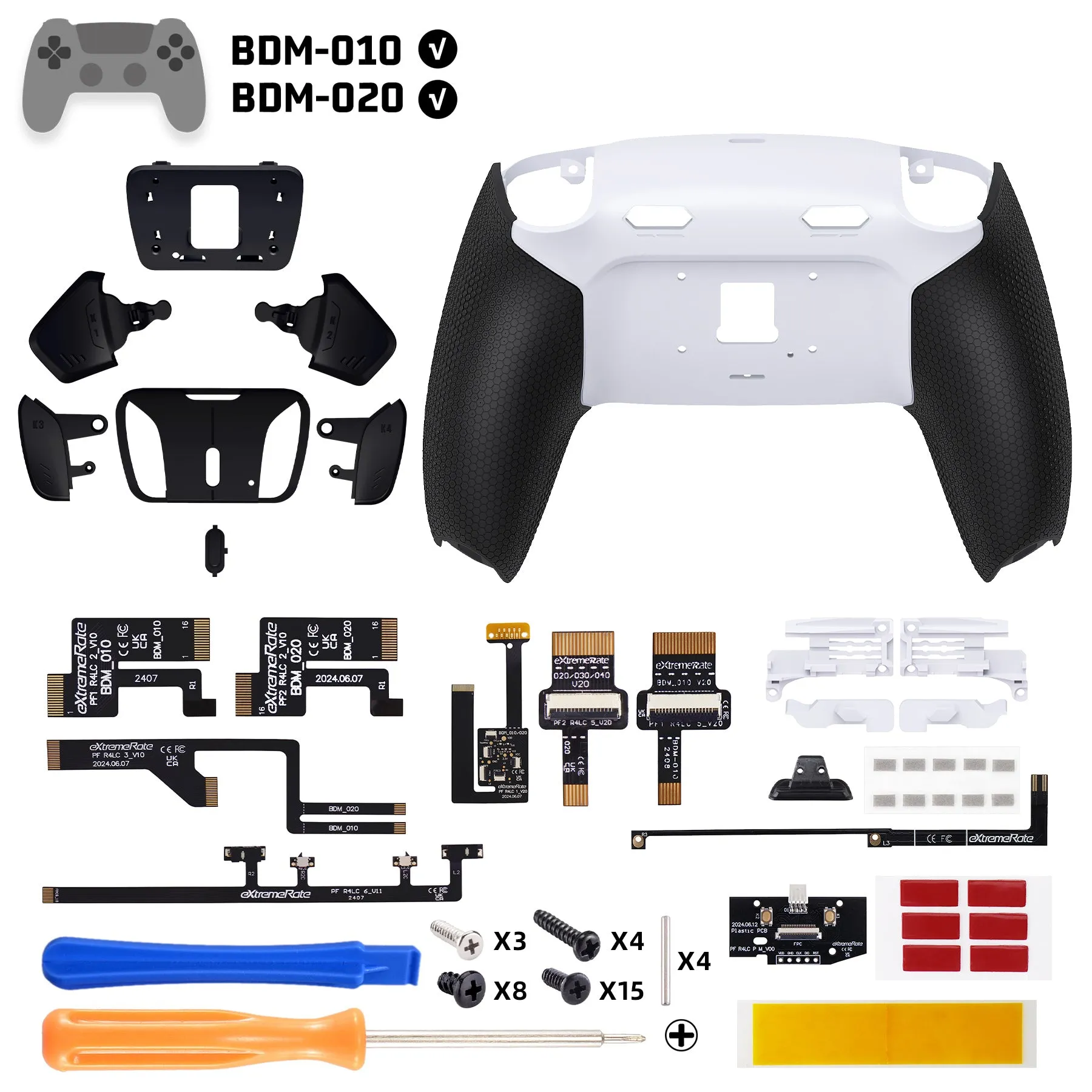 eXtremeRate RISE4 Plus MAX Back Paddles Kit with Clicky Trigger Stops & Rubberized Grip for PS5 Controller BDM-010/020 - White Black - Black - HKCPFM004