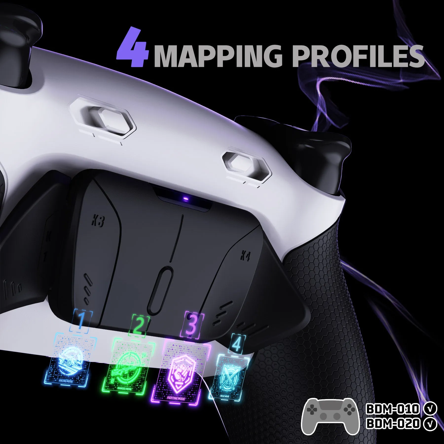 eXtremeRate RISE4 Plus MAX Back Paddles Kit with Clicky Trigger Stops & Rubberized Grip for PS5 Controller BDM-010/020 - White Black - Black - HKCPFM004
