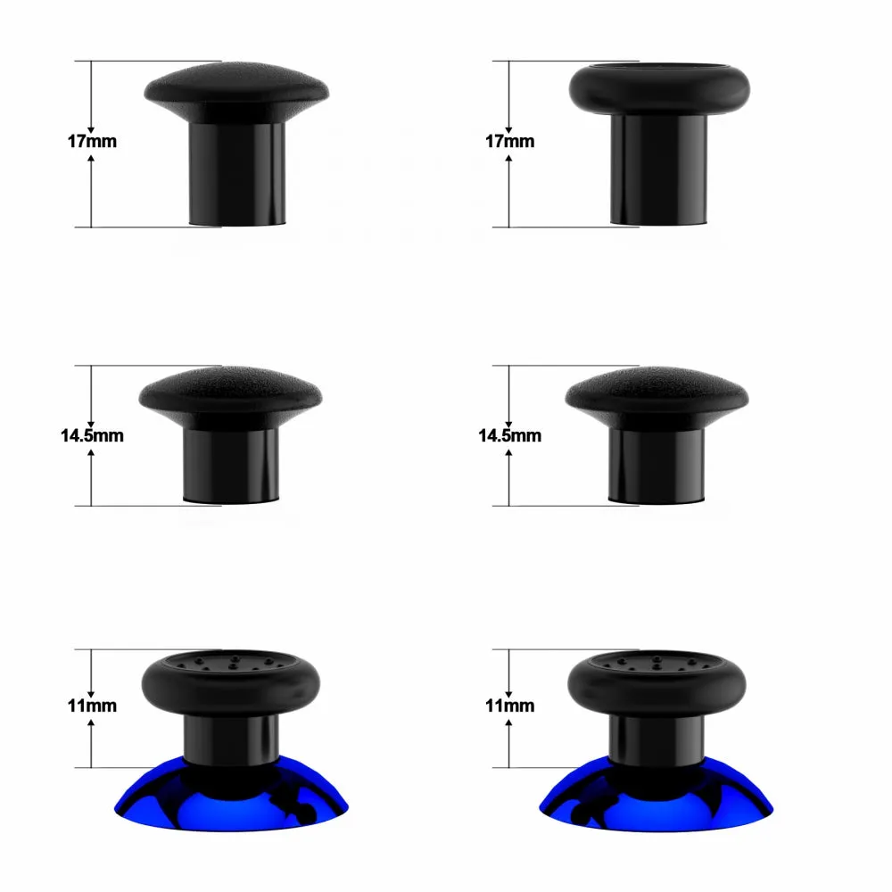 eXtremeRate ThumbsGear Interchangeable Ergonomic Thumbstick for PS4 Slim PS4 Pro Controller with 3 Height Domed and Concave Grips Adjustable Joystick - Chrome Glossy Blue & Black - P4J1111