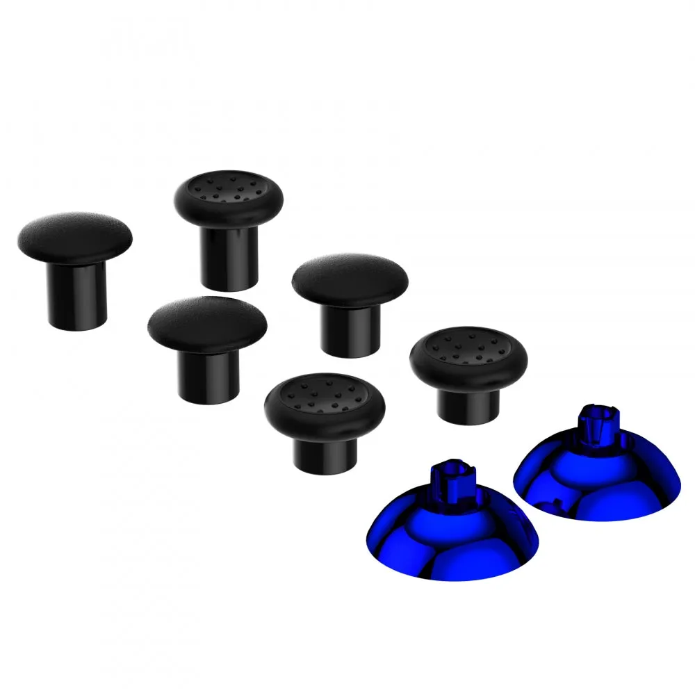 eXtremeRate ThumbsGear Interchangeable Ergonomic Thumbstick for PS4 Slim PS4 Pro Controller with 3 Height Domed and Concave Grips Adjustable Joystick - Chrome Glossy Blue & Black - P4J1111