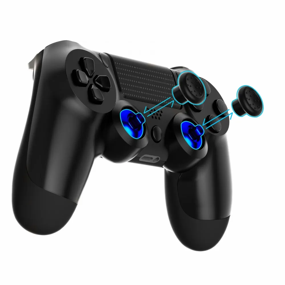 eXtremeRate ThumbsGear Interchangeable Ergonomic Thumbstick for PS4 Slim PS4 Pro Controller with 3 Height Domed and Concave Grips Adjustable Joystick - Chrome Glossy Blue & Black - P4J1111