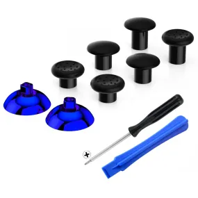 eXtremeRate ThumbsGear Interchangeable Ergonomic Thumbstick for PS4 Slim PS4 Pro Controller with 3 Height Domed and Concave Grips Adjustable Joystick - Chrome Glossy Blue & Black - P4J1111