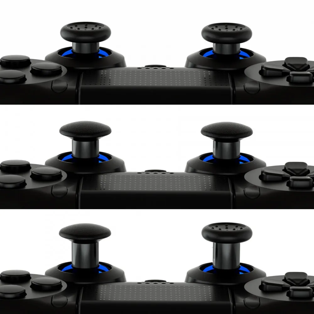 eXtremeRate ThumbsGear Interchangeable Ergonomic Thumbstick for PS4 Slim PS4 Pro Controller with 3 Height Domed and Concave Grips Adjustable Joystick - Chrome Glossy Blue & Black - P4J1111