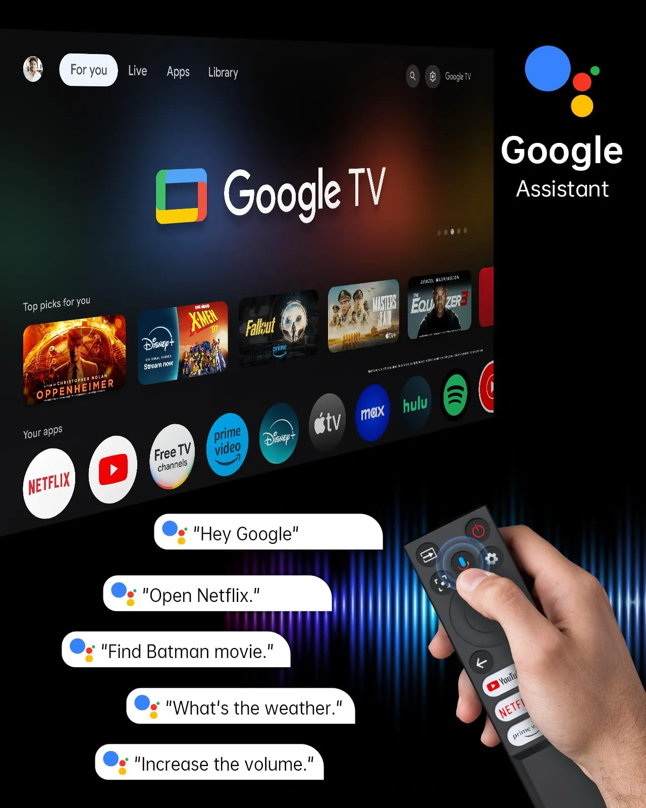 HAPPRUN Projector, Google TV Projector with WiFi and Bluetooth, 4K Support, Netflix-Licensed, HDR 10 , Native 1080P Outdoor Movie Projector, Smart Home Theater Projector Support Google Cast & Airplay