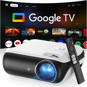 HAPPRUN Projector, Google TV Projector with WiFi and Bluetooth, 4K Support, Netflix-Licensed, HDR 10 , Native 1080P Outdoor Movie Projector, Smart Home Theater Projector Support Google Cast & Airplay