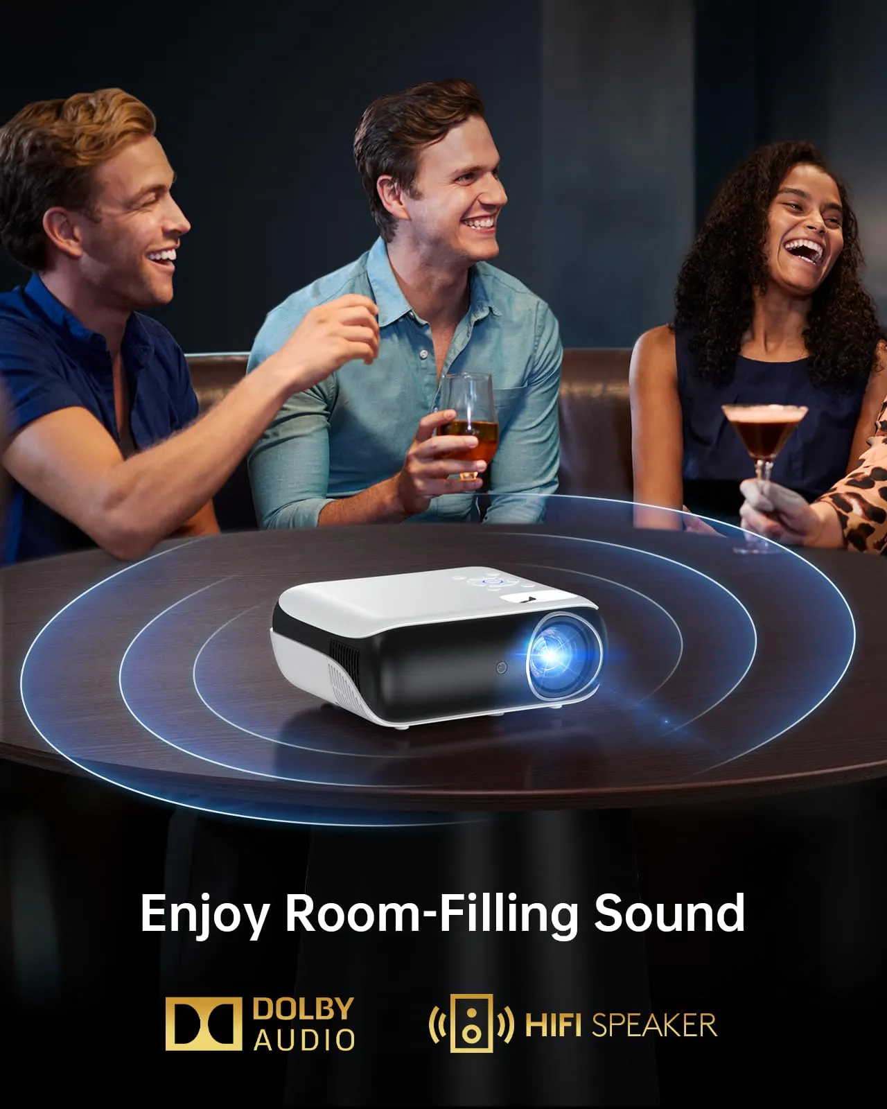 HAPPRUN Projector, Google TV Projector with WiFi and Bluetooth, 4K Support, Netflix-Licensed, HDR 10 , Native 1080P Outdoor Movie Projector, Smart Home Theater Projector Support Google Cast & Airplay