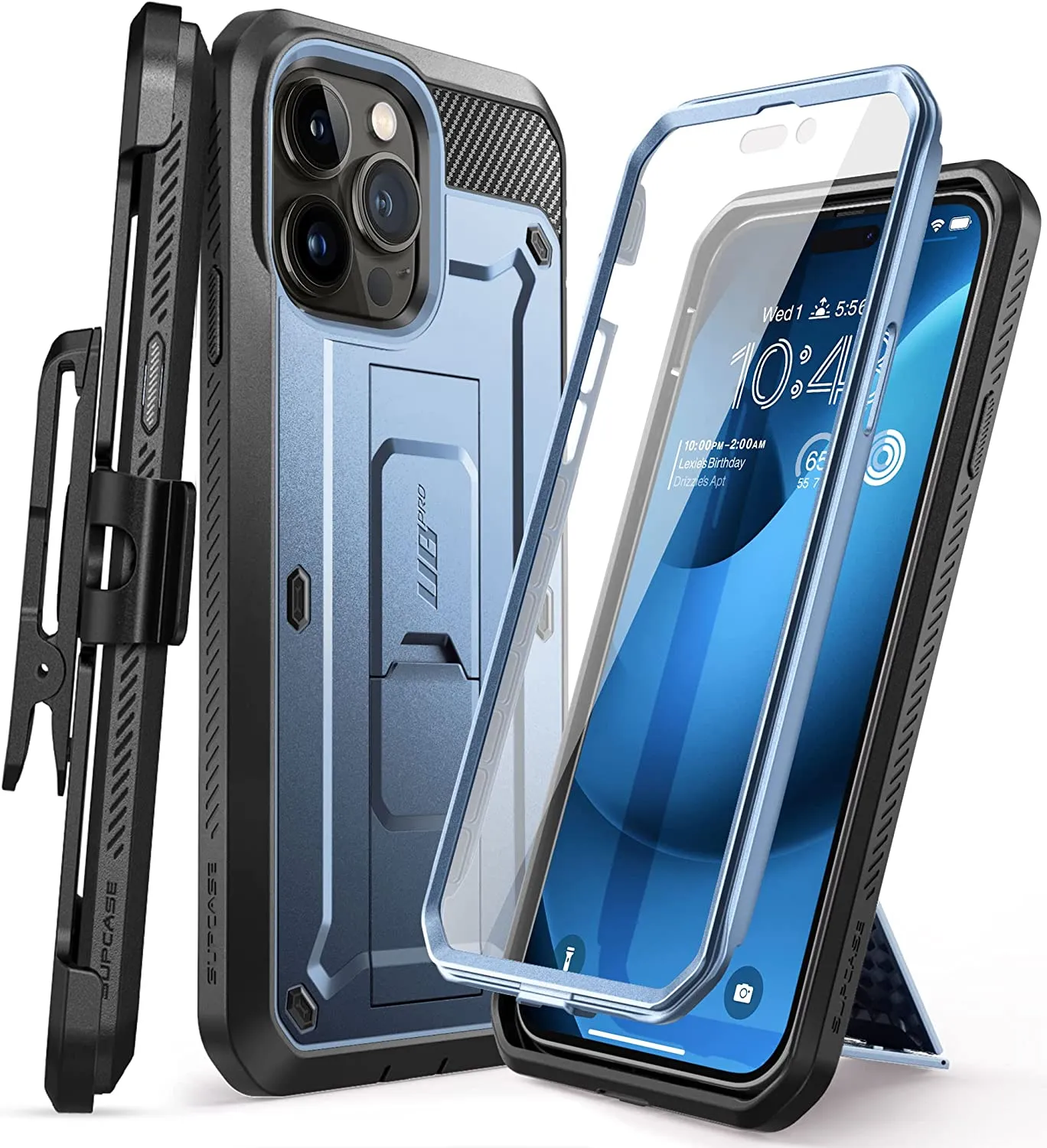 iPhone 14 Pro Max 6.7", Protector & Kickstand & Belt-Clip Heavy Duty Rugged Case Black