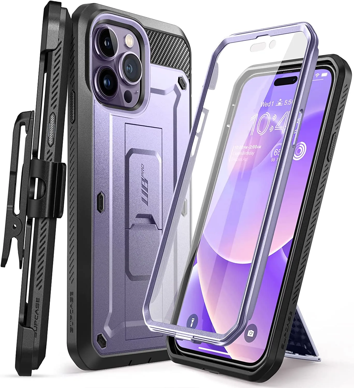 iPhone 14 Pro Max 6.7", Protector & Kickstand & Belt-Clip Heavy Duty Rugged Case Black