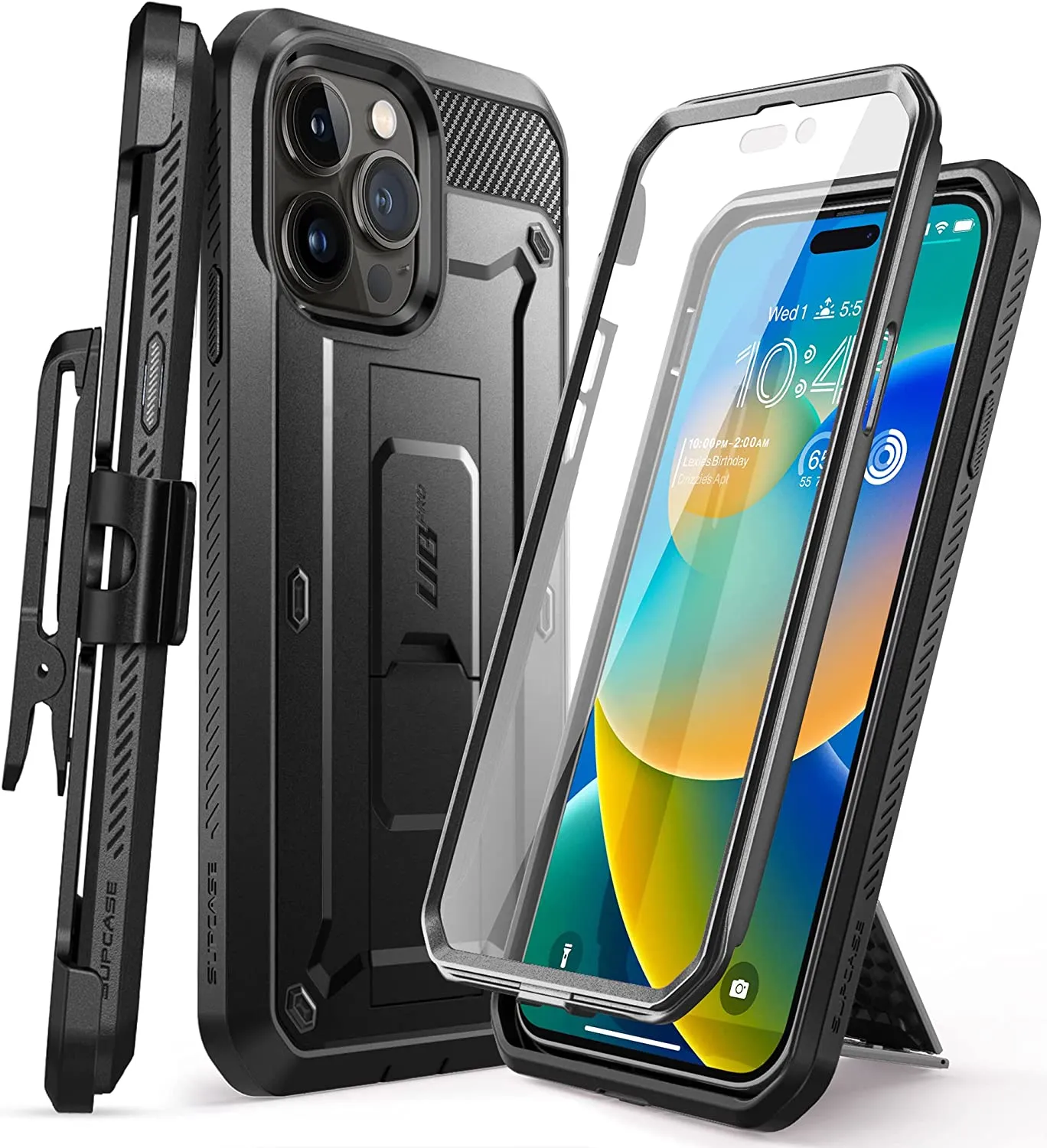 iPhone 14 Pro Max 6.7", Protector & Kickstand & Belt-Clip Heavy Duty Rugged Case Black
