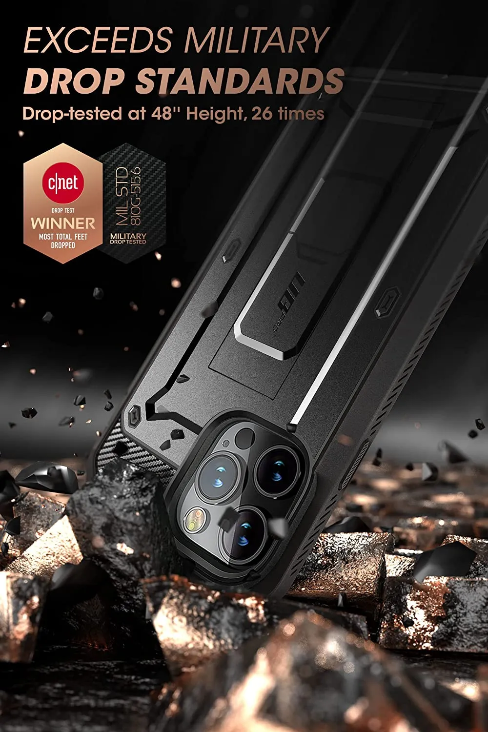iPhone 14 Pro Max 6.7", Protector & Kickstand & Belt-Clip Heavy Duty Rugged Case Black