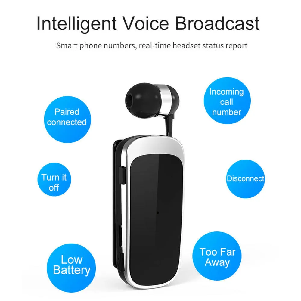 K52 Wireless Business BT Headset in-Ear Retractable Earphone Hands-free Sport Driver Earphone Telescopic Clip on Stereo Earbud With Mic